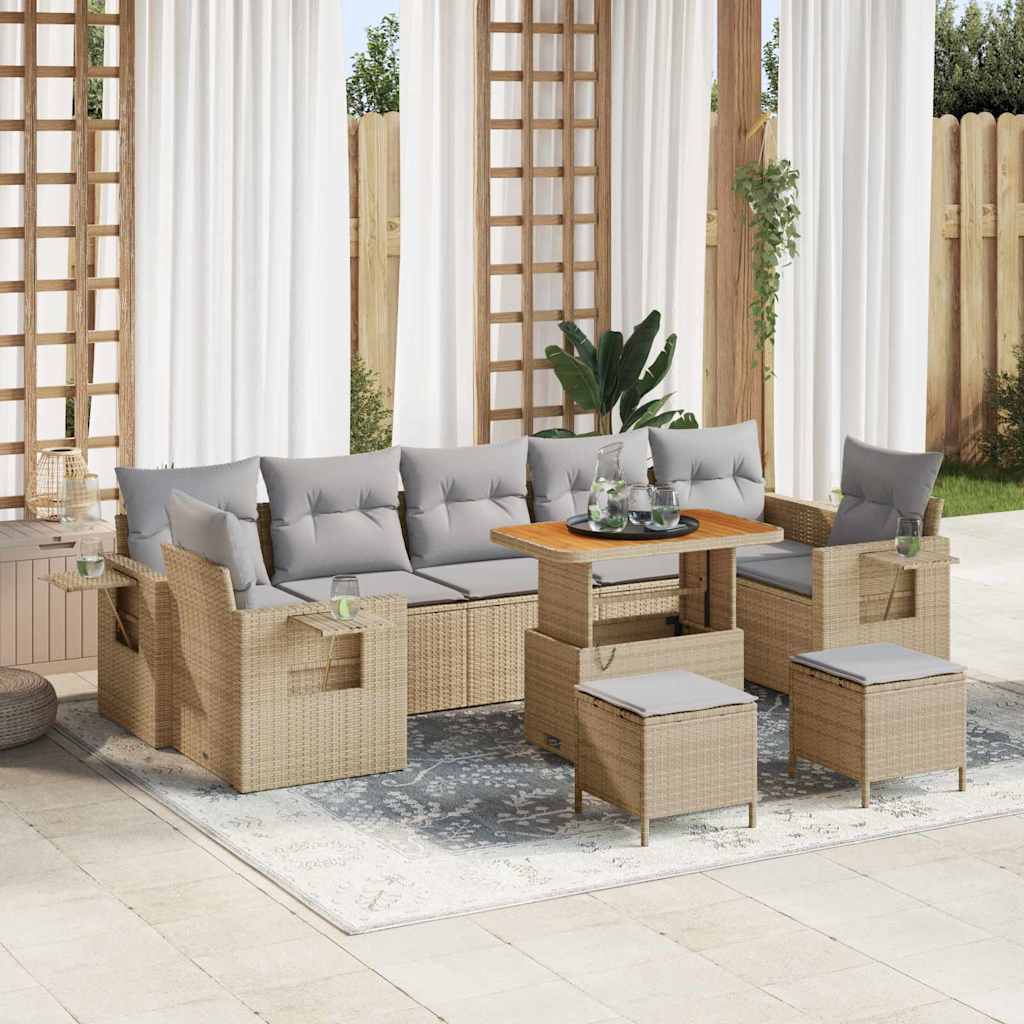 Conjunto de sofás de jardín con cojín 10 pcs Beige y Gris Claro