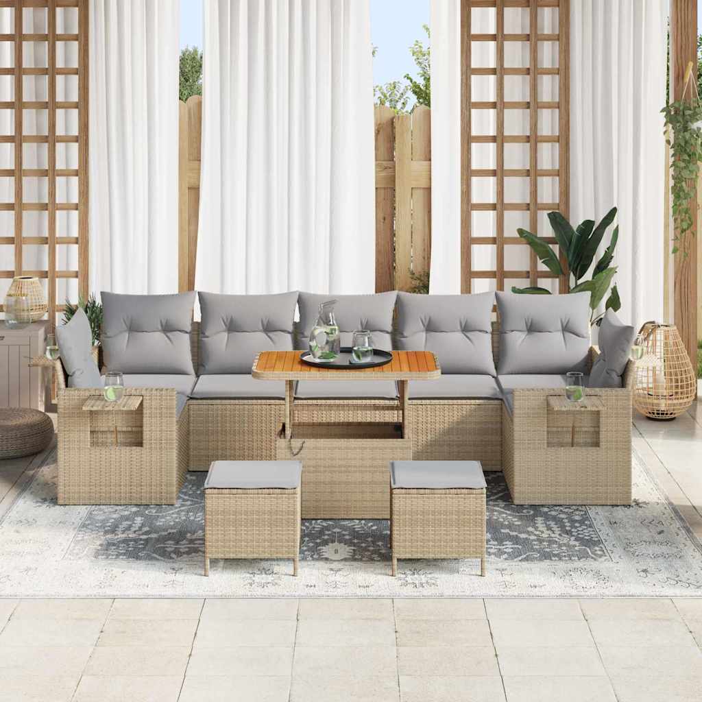 Conjunto de sofás de jardín con cojín 10 pcs Beige y Gris Claro