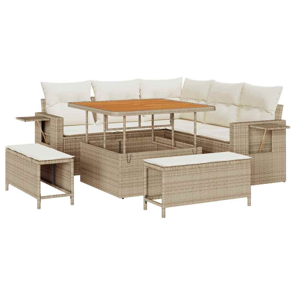 Conjunto de sofás de jardín 9 pcs Beige y Crema ratán sintético