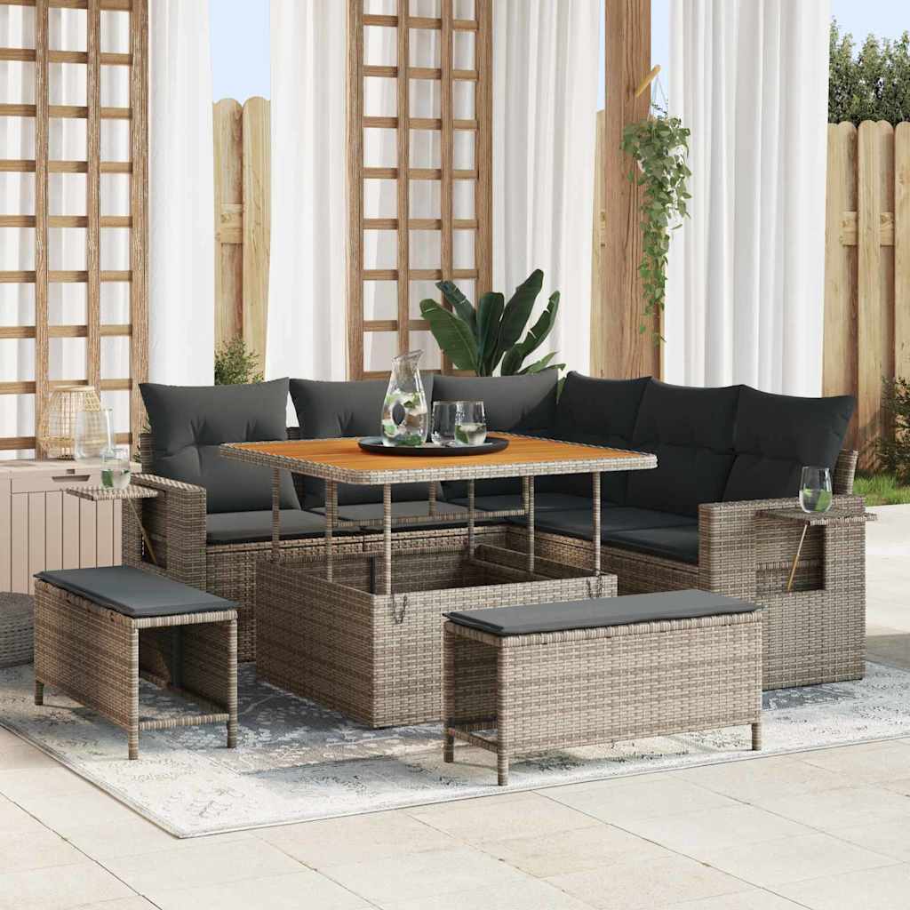 Conjunto de sofás de jardim 9 peças Bege e Creme vime sintético