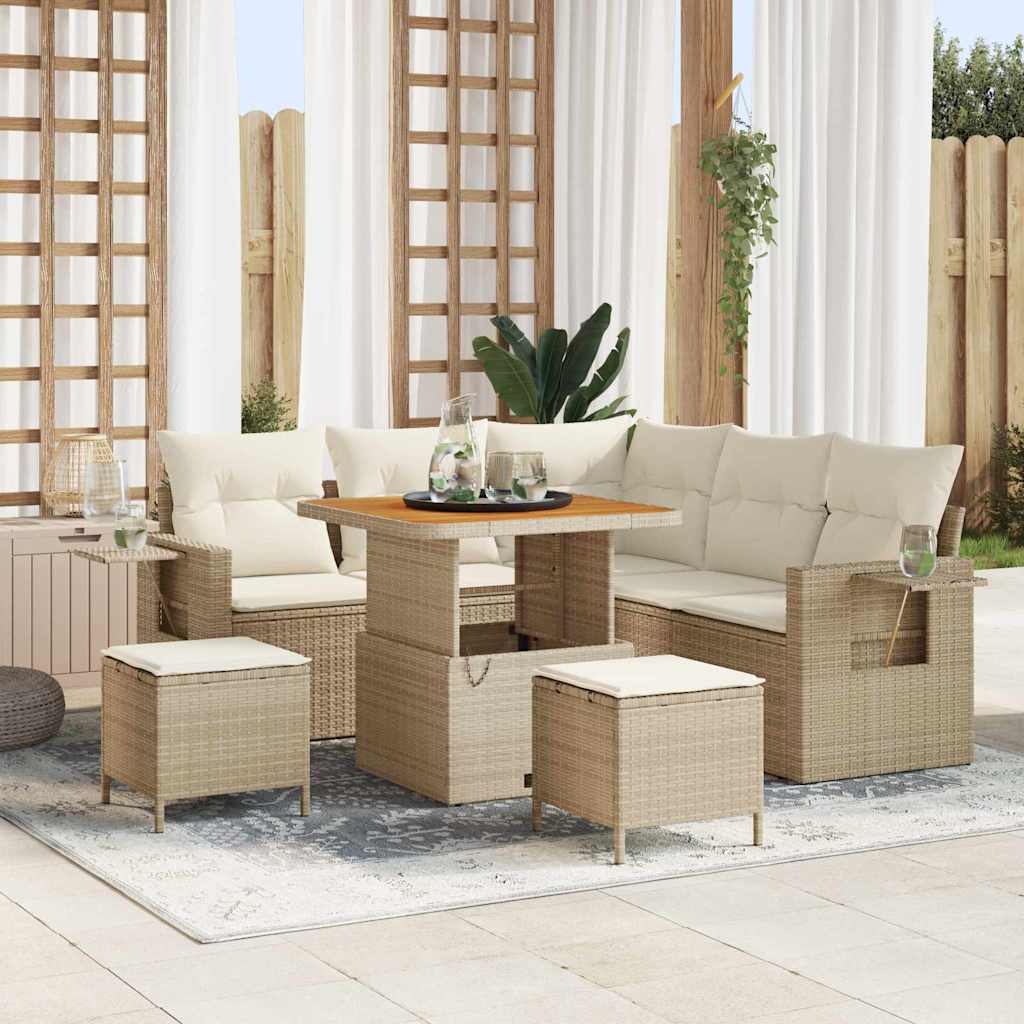 Conjunto de sofás de jardim 9 peças Bege e Creme vime sintético