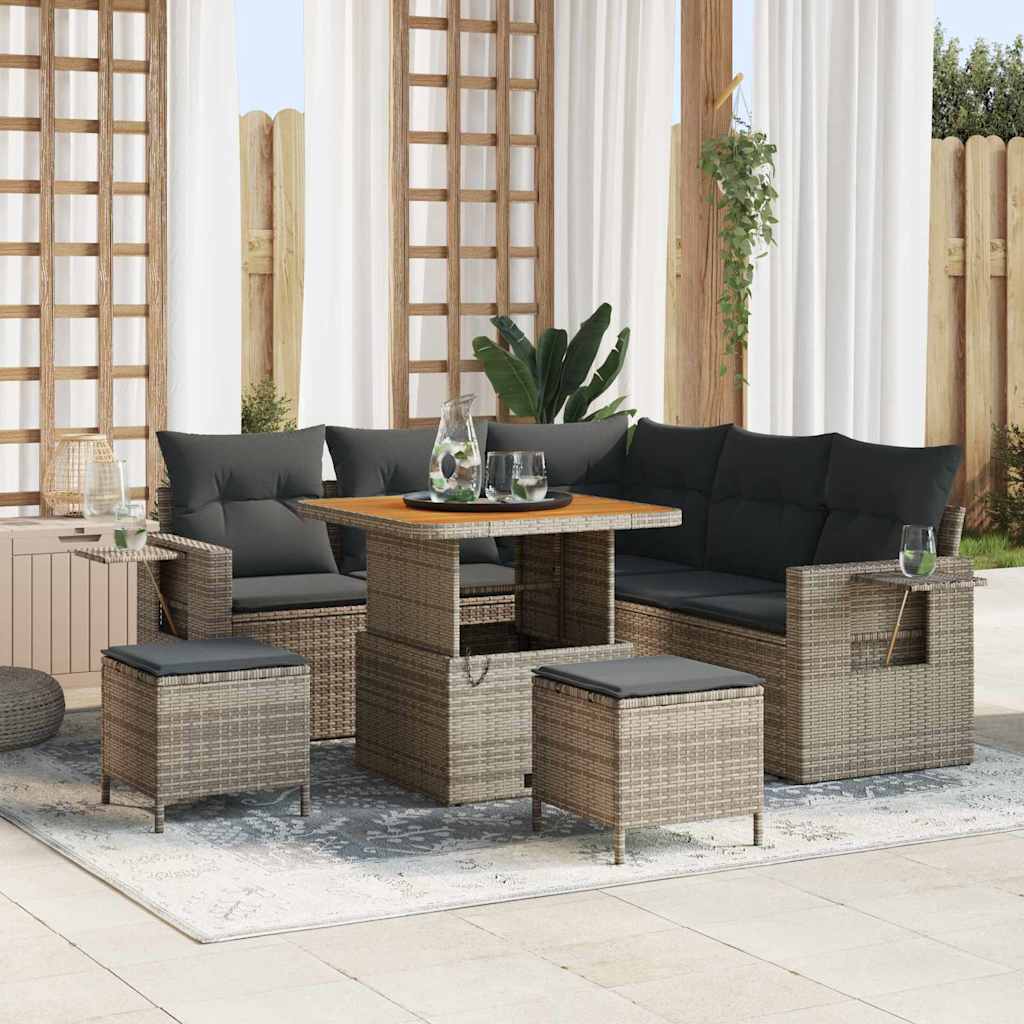Conjunto de sofás de jardim 9 peças Bege e Creme vime sintético