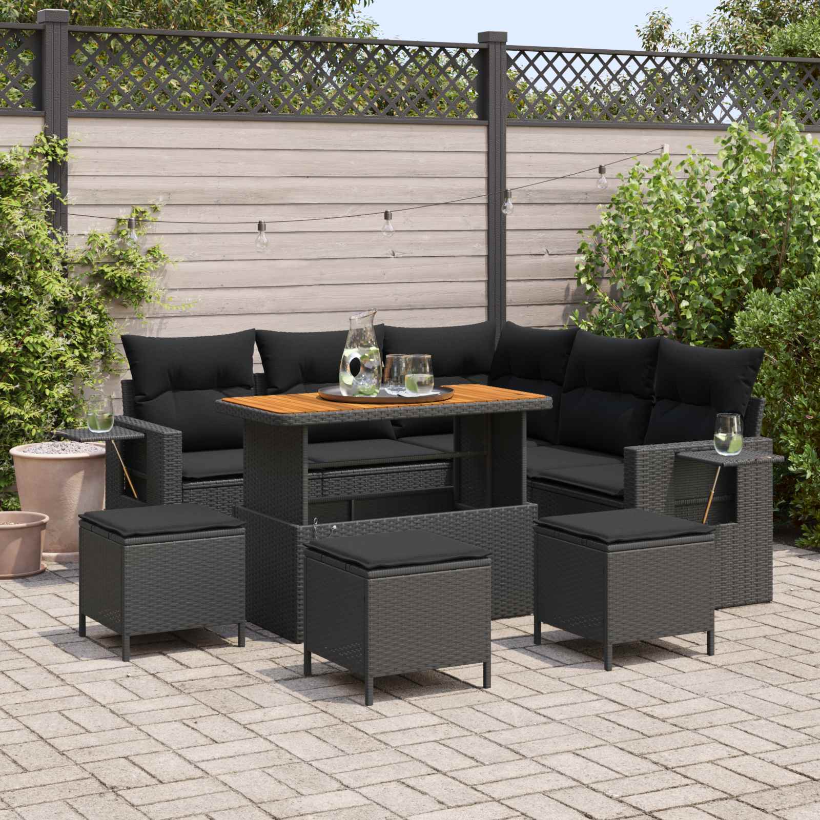 Conjunto de sofá de jardim com almofadas 6 peças bege e cinzento claro