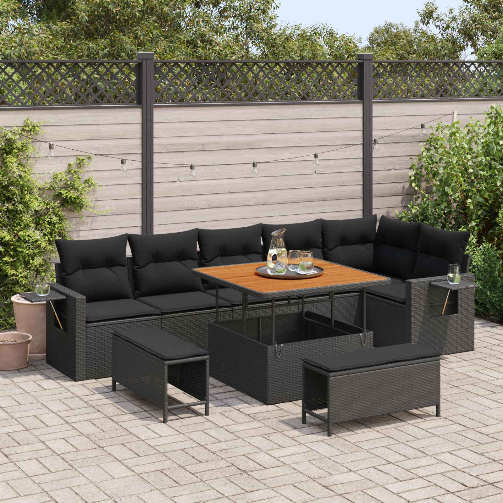 Conjunto de sofás de jardim 11 peças Cinzento vime sintético