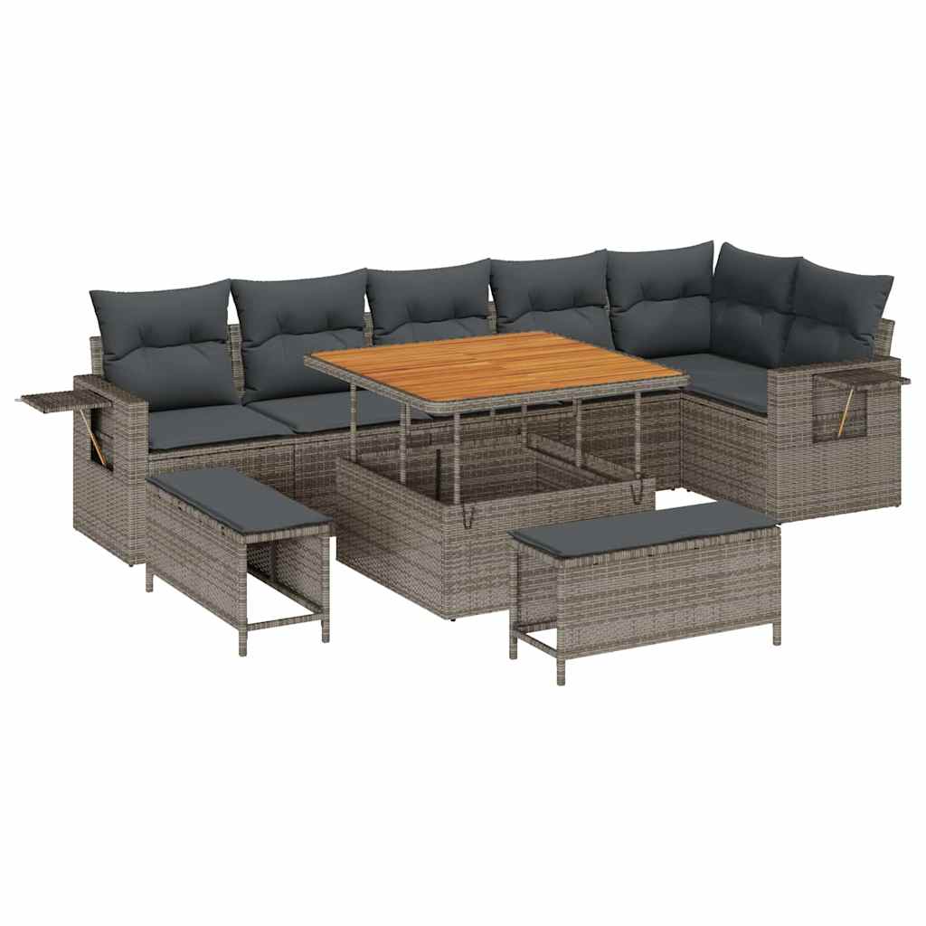 Conjunto de sofás de jardín 11 pcs Gris ratán sintético