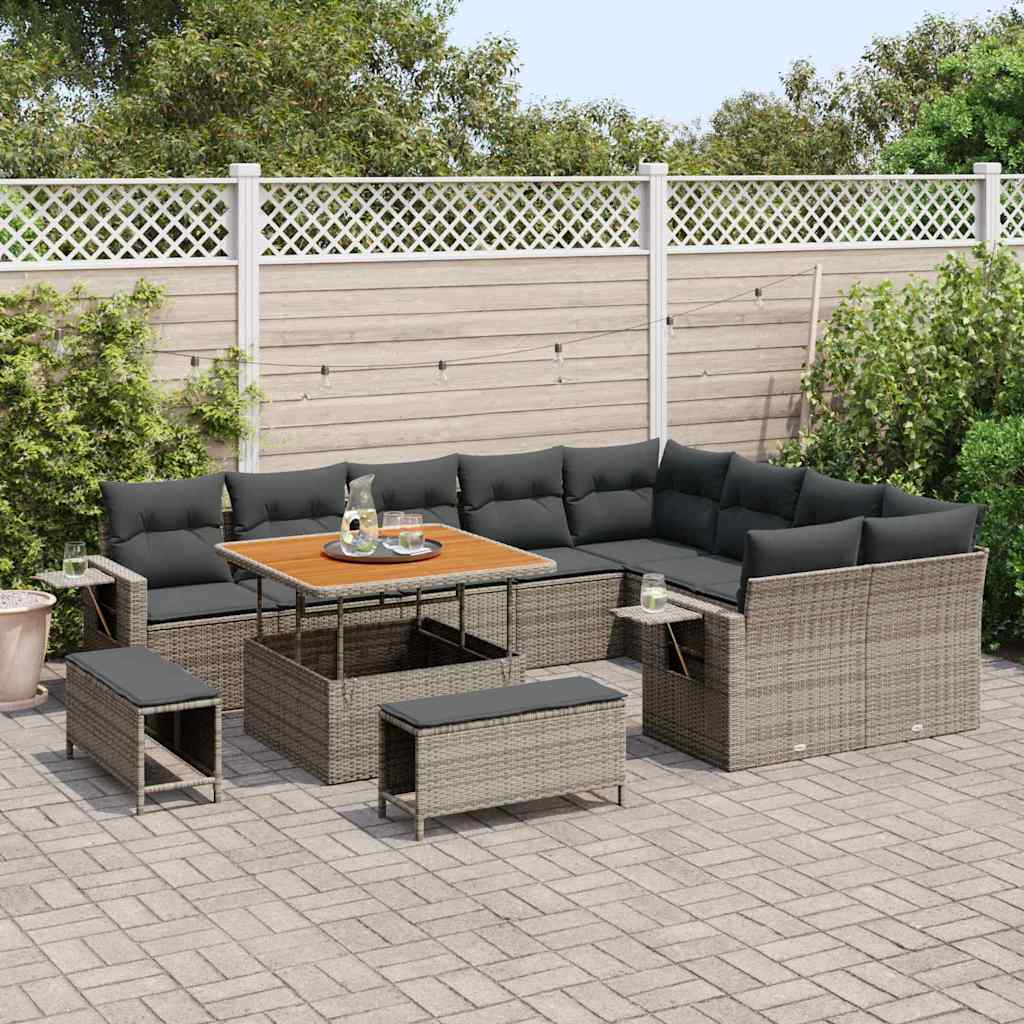 Conjunto de sofás de jardín 12 pcs Gris ratán sintético