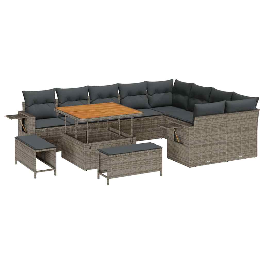 Conjunto de sofás de jardín 12 pcs Gris ratán sintético