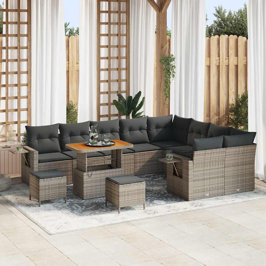 Conjunto de sofás de jardim 12 pçs Cinzento vime sintético
