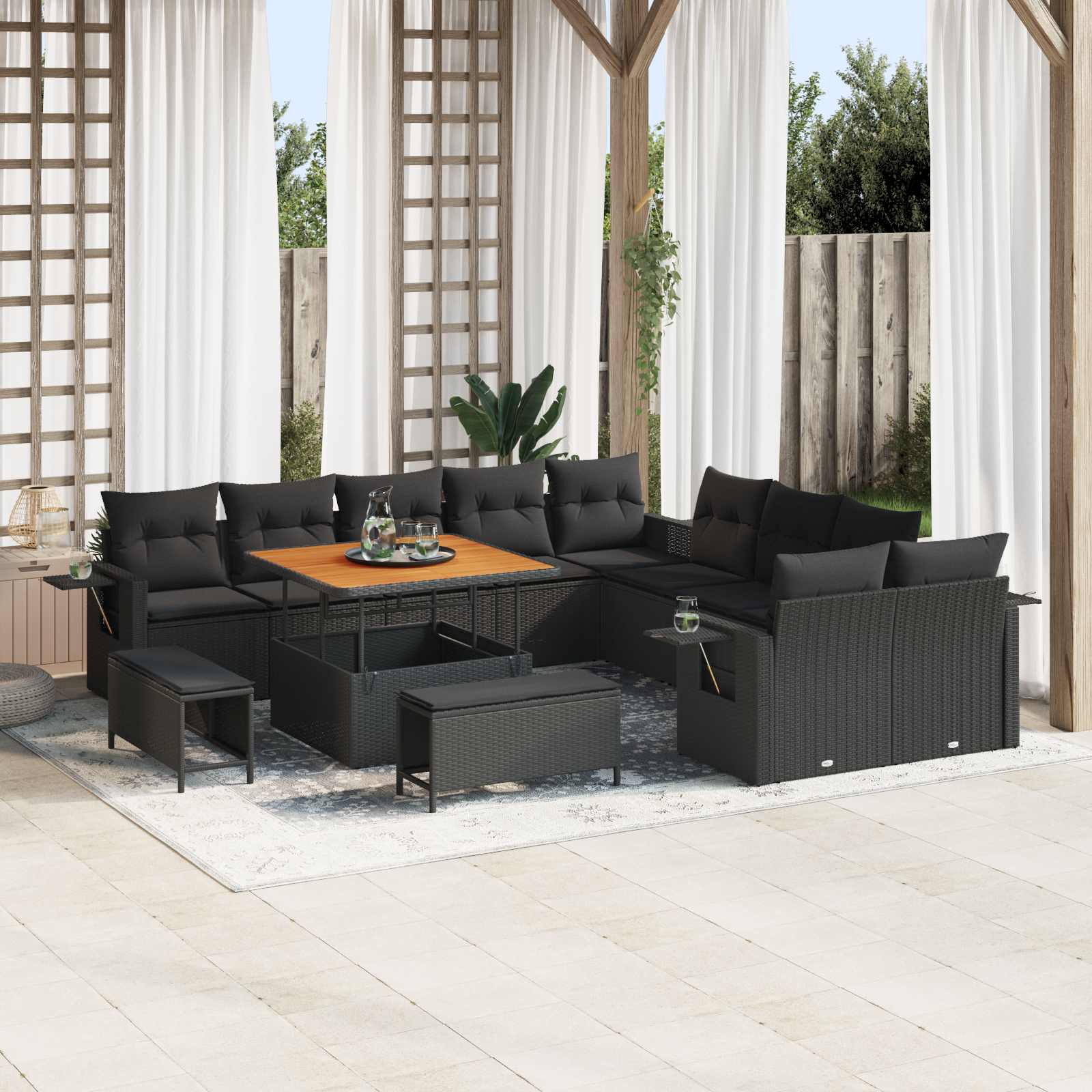 Conjunto de sofá de jardín 13 pcs Beige ratán sintético