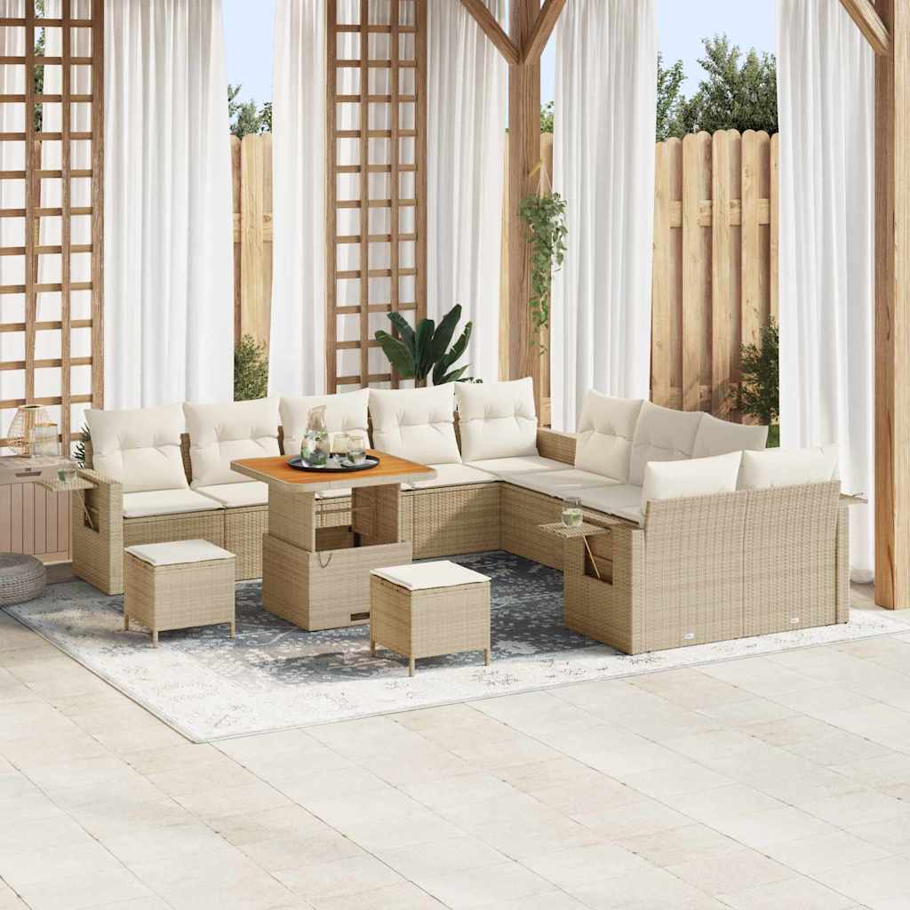 Conjunto de sofá de jardín 13 pcs Beige ratán sintético