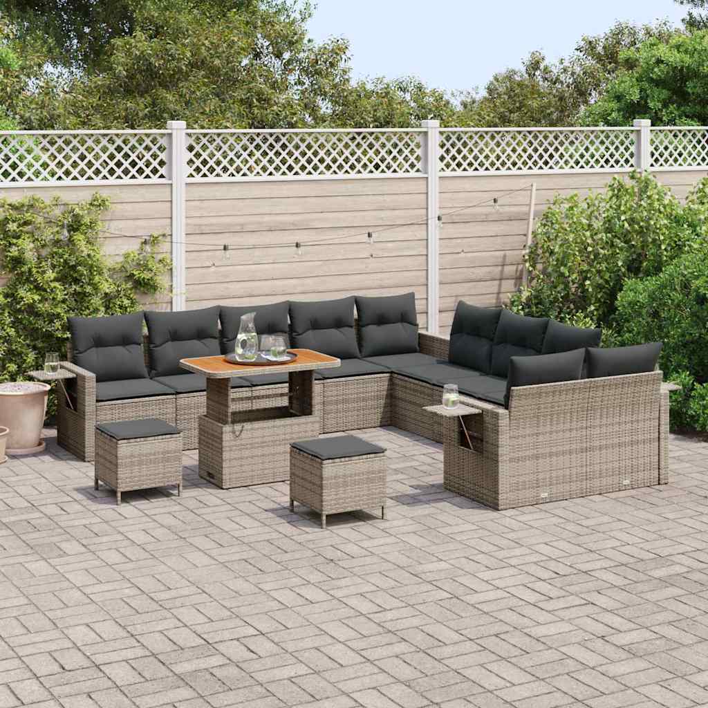 Conjunto de sofá de jardín con cojín Gris ratán sintético