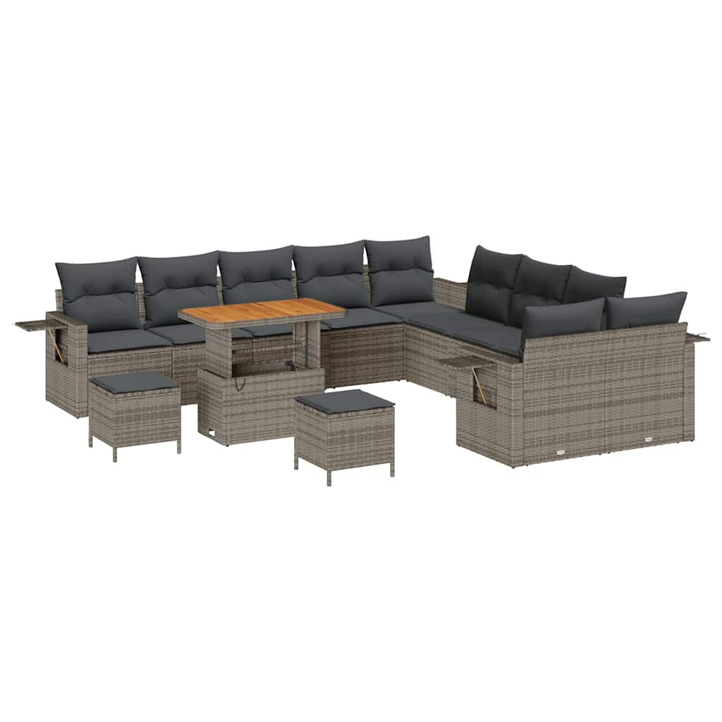 Conjunto de sofá de jardín con cojín Gris ratán sintético