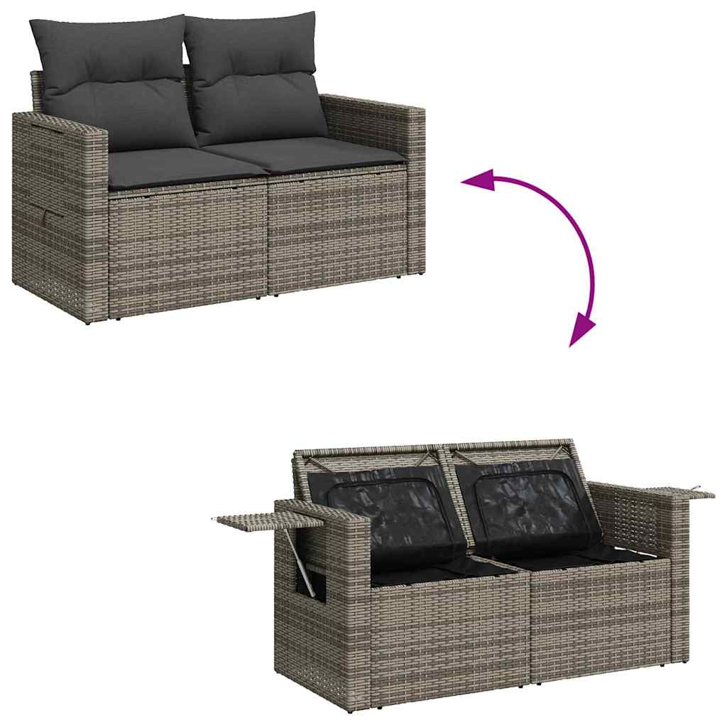 Conjunto de sofá de jardín con cojín Gris ratán sintético