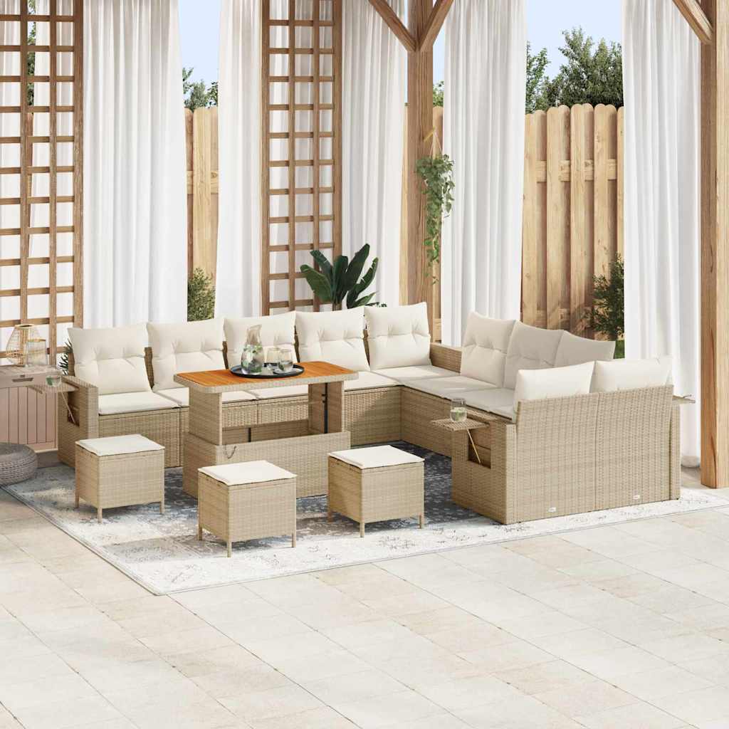 Conjunto de sofá de jardín 13 pcs Beige ratán sintético