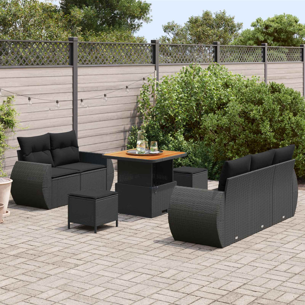 Conjunto de sofá de jardín 8 pcs Negro ratán sintético
