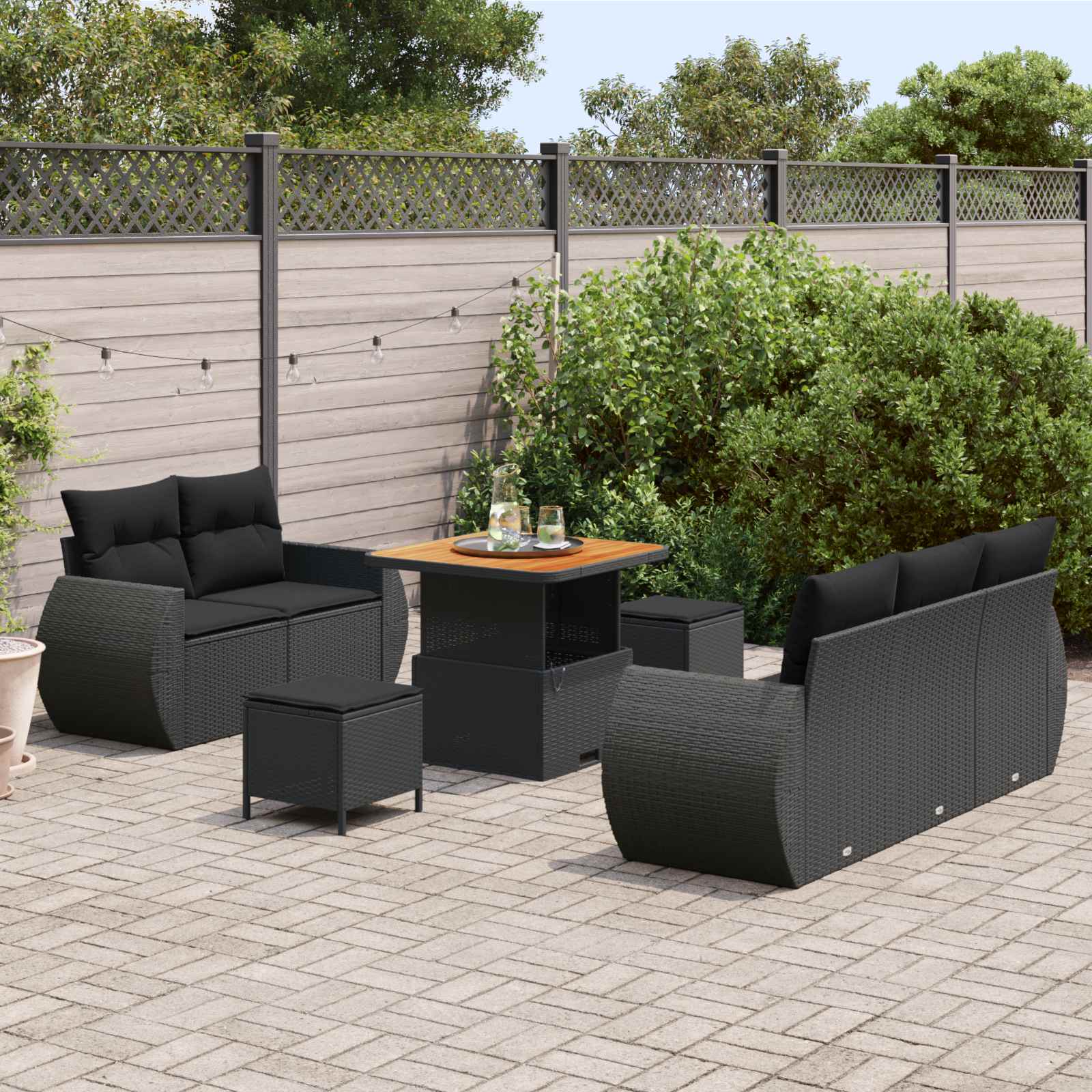Conjunto de sofá de jardín 8 pcs Negro ratán sintético