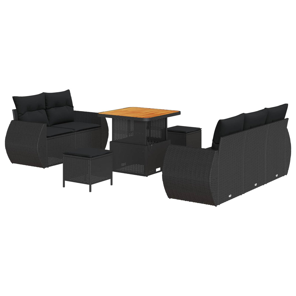 Conjunto de sofá de jardín 8 pcs Negro ratán sintético