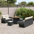 Conjunto de sofá de jardín 8 pcs Negro y crema ratán sintético
