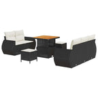Conjunto de sofá de jardín 8 pcs Negro y crema ratán sintético
