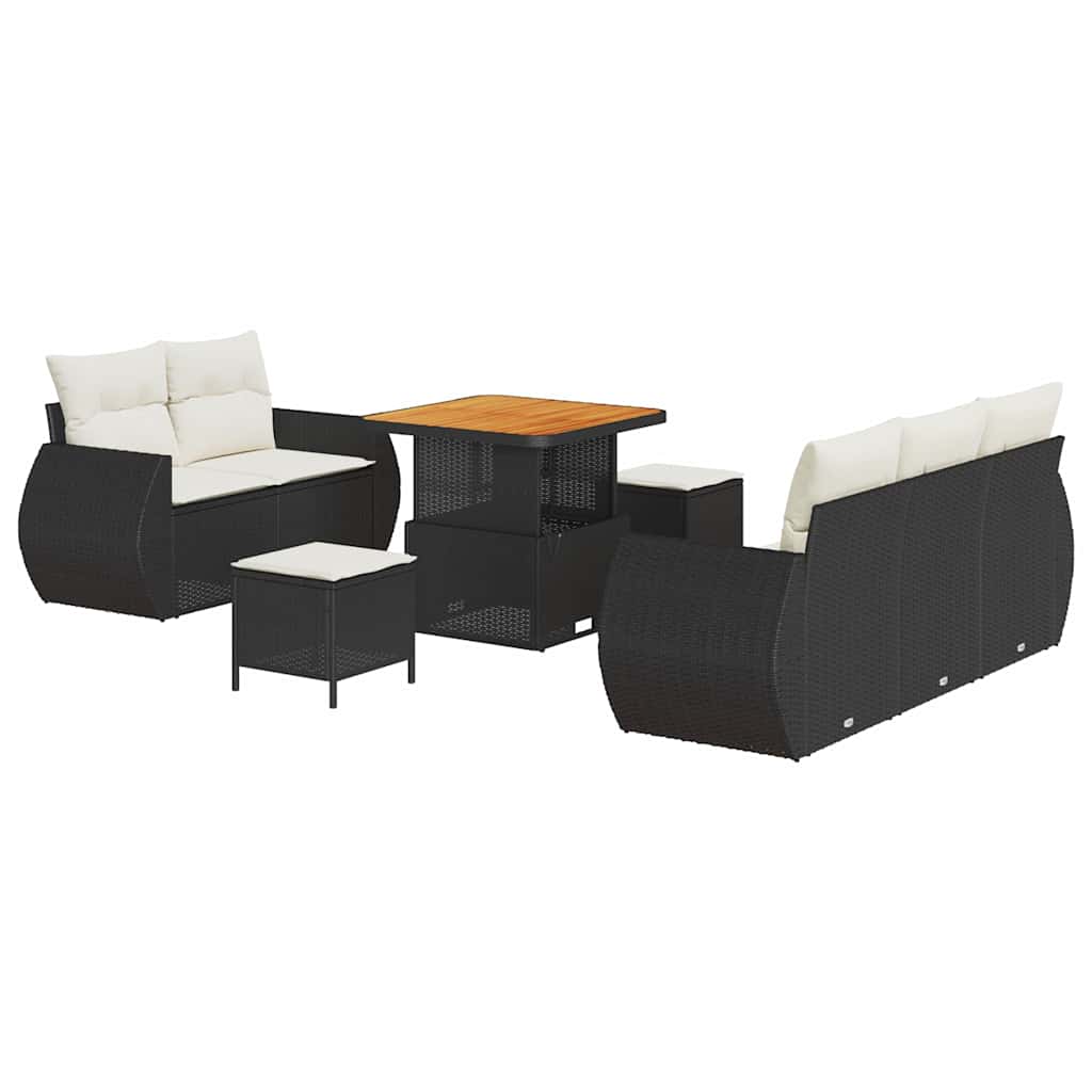 Conjunto de sofá de jardín 8 pcs Negro y crema ratán sintético