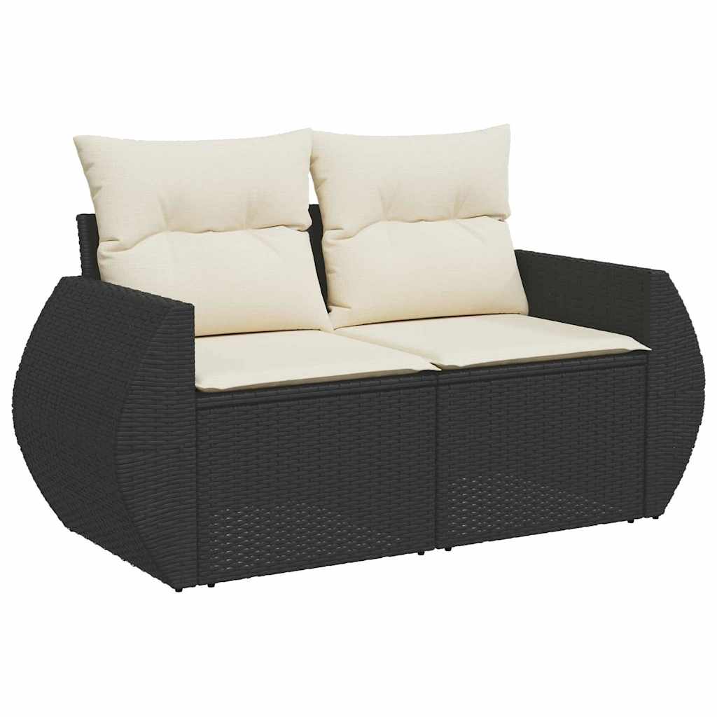 Conjunto de sofá de jardín 8 pcs Negro y crema ratán sintético