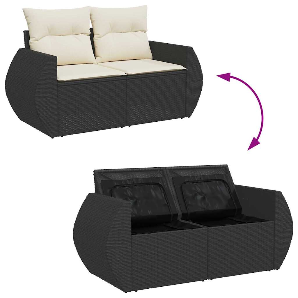 Conjunto de sofá de jardín 8 pcs Negro y crema ratán sintético