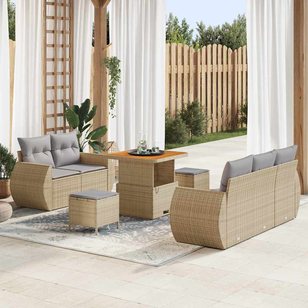 Conjunto de sofá de jardín con cojín 8 pcs Beige y Gris Claro