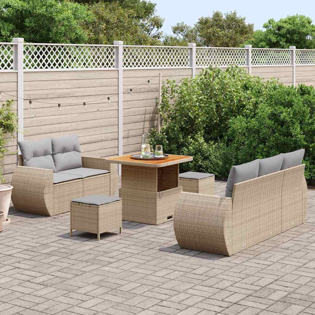 Conjunto de sofá de jardín con cojín 8 pcs Beige y Gris Claro