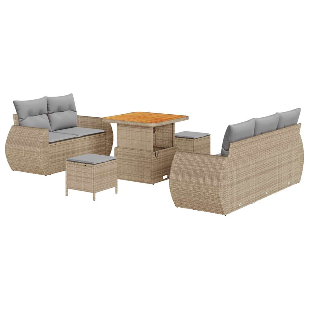 Conjunto de sofá de jardín con cojín 8 pcs Beige y Gris Claro