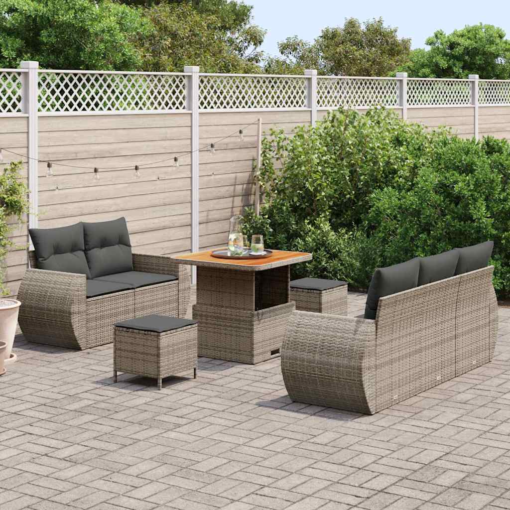 Conjunto de sofá de jardín con cojín 8 pcs Gris ratán sintético