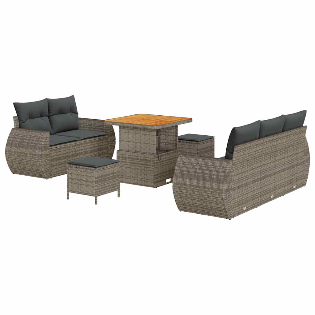 Conjunto de sofá de jardín con cojín 8 pcs Gris ratán sintético