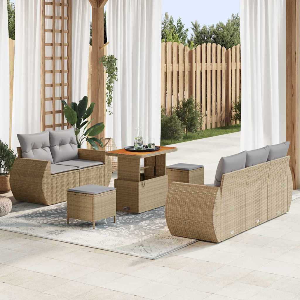 Conjunto de sofá de jardín con cojín 8 pcs Beige y Gris Claro