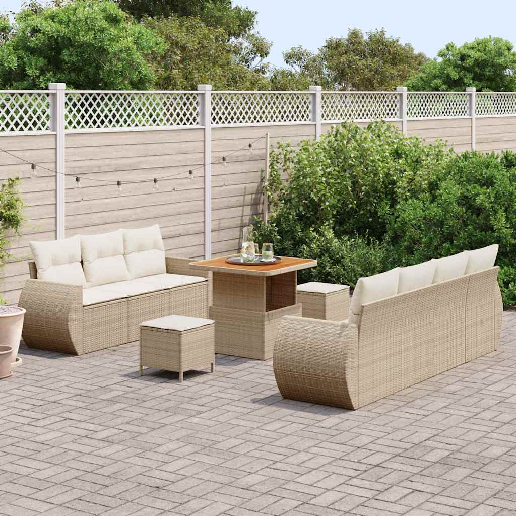 Conjunto de sofá de jardín 10 pcs Beige y Crema ratán sintético