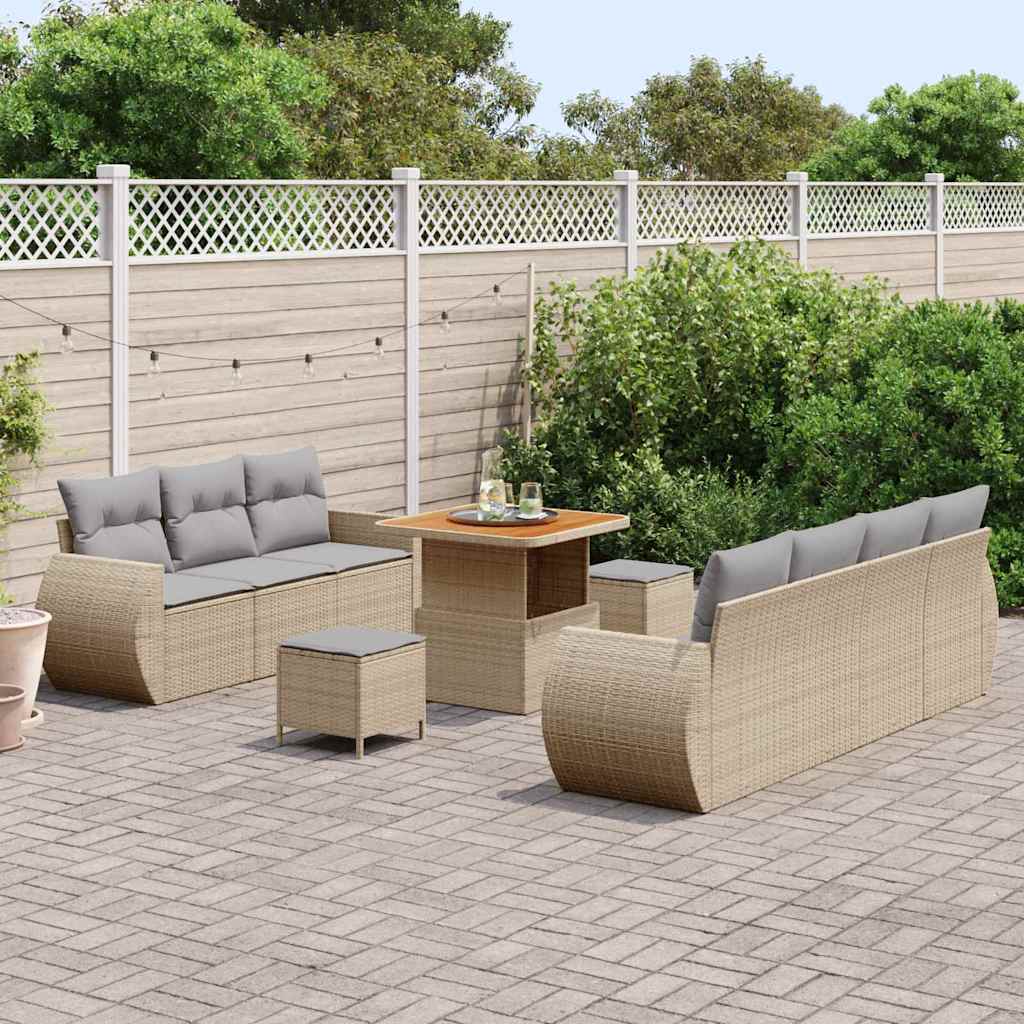 Conjunto de sofá de jardín con cojín 10 pcs Beige y Gris Claro