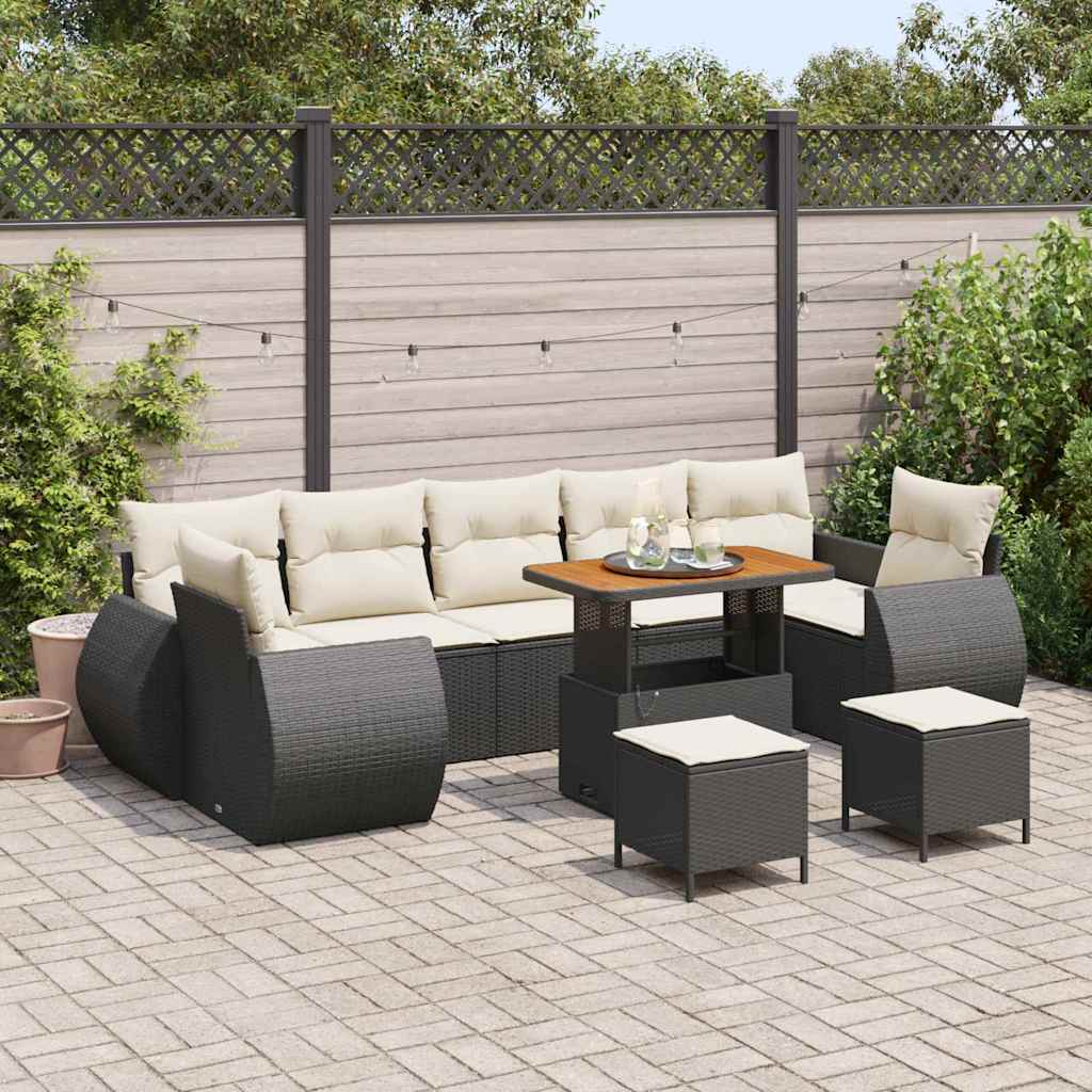 Conjunto de sofá de jardín con cojín 10 pcs beige y crema