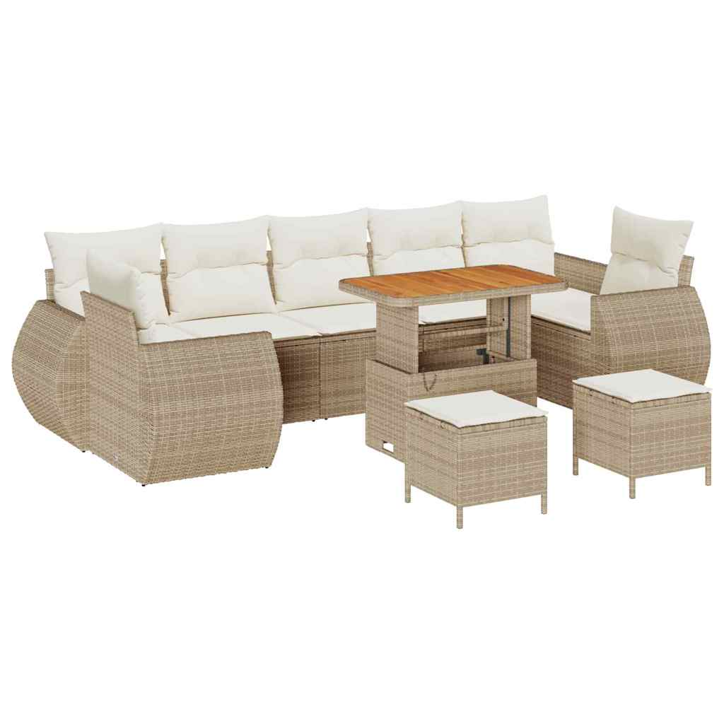 Conjunto de sofá de jardín con cojín 10 pcs beige y crema