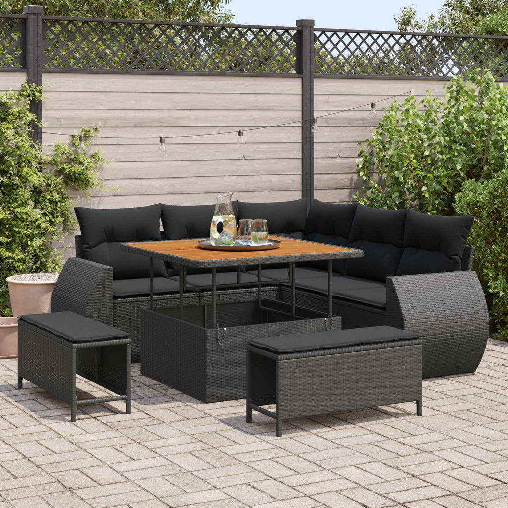 Conjunto de sofá de jardín 8 pcs Negro ratán sintético
