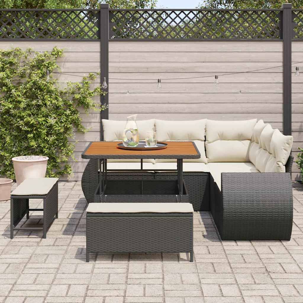 Conjunto de sofá de jardín 8 pcs Negro y crema ratán sintético