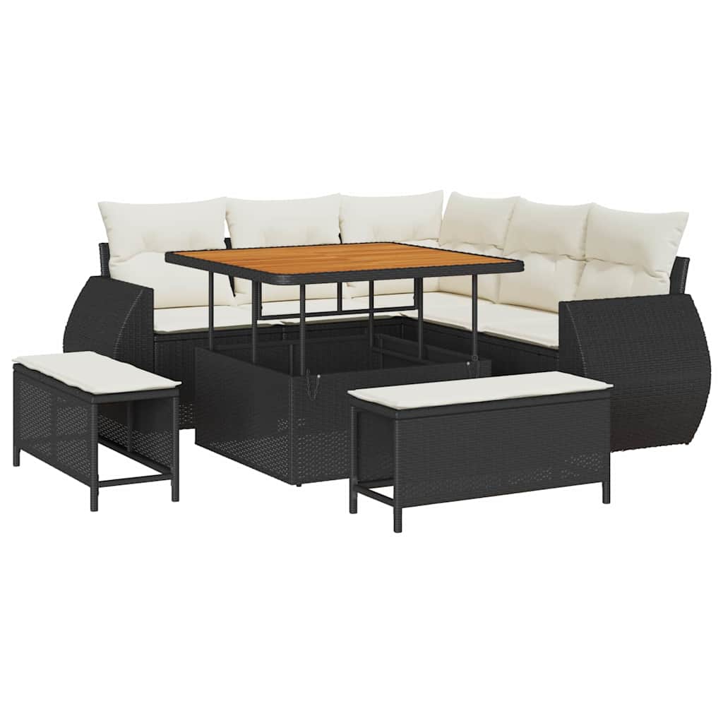 Conjunto de sofá de jardín 8 pcs Negro y crema ratán sintético