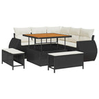 Conjunto de sofá de jardín 8 pcs Negro y crema ratán sintético