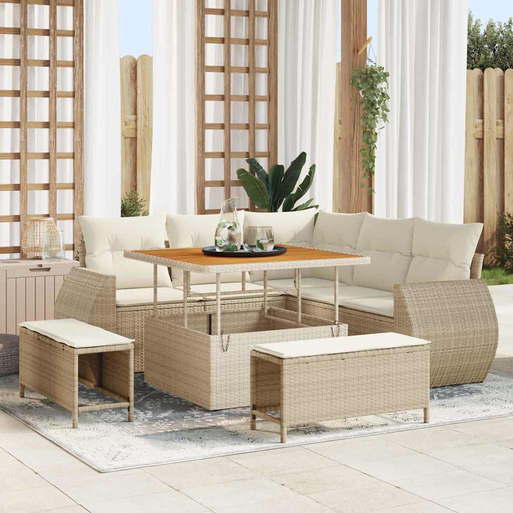 Conjunto de sofá de jardín 8 pcs Beige y Crema ratán sintético