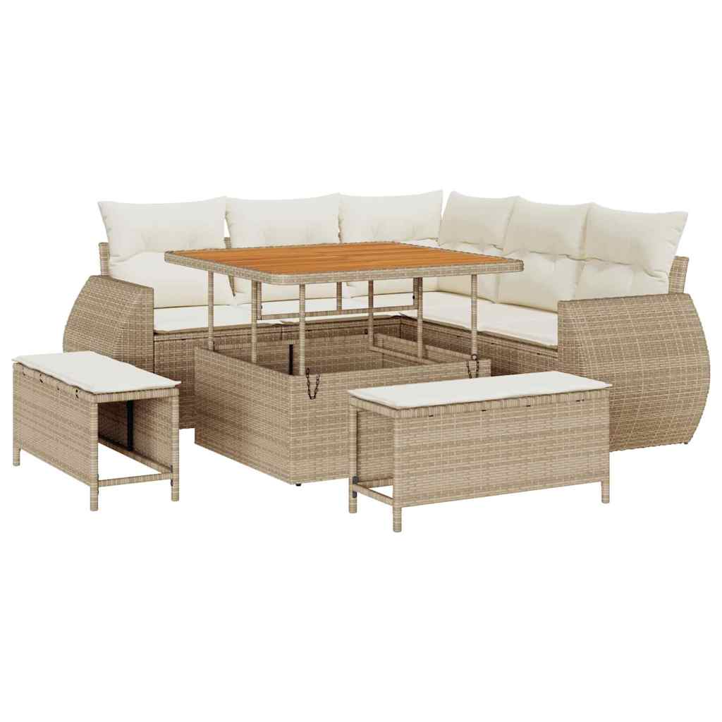 Conjunto de sofá de jardín 8 pcs Beige y Crema ratán sintético