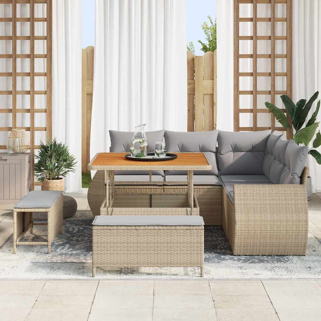 Conjunto de sofá de jardín con cojín 8 pcs beige y gris claro