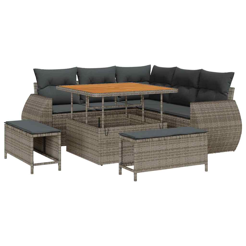 Conjunto de sofá de jardín con cojín 8 pcs Gris ratán sintético