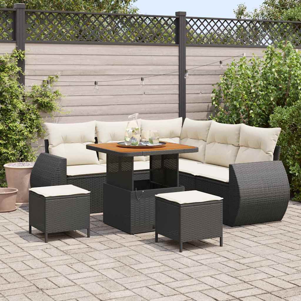 Conjunto de sofá de jardín 8 pcs Negro y crema ratán sintético
