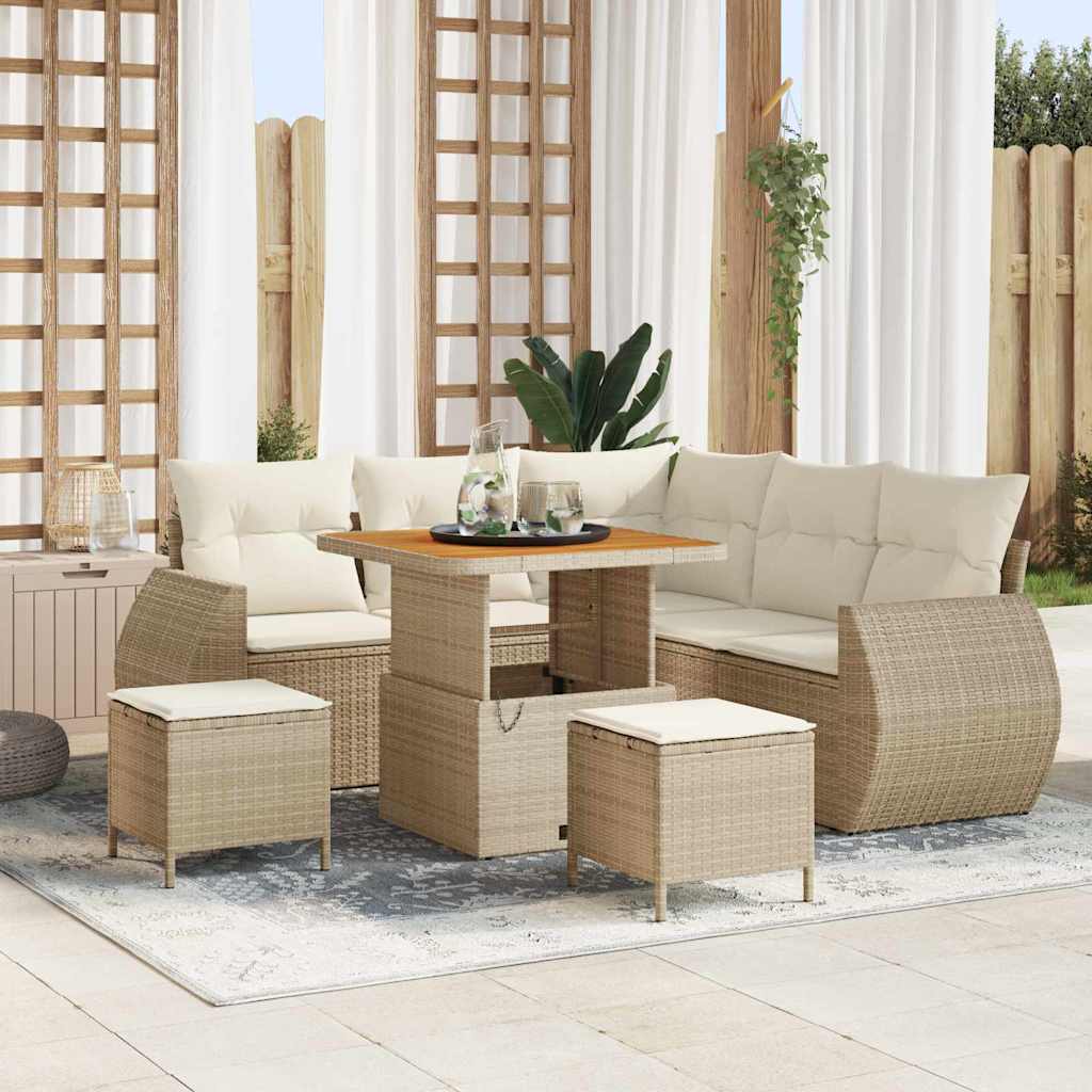 Conjunto de sofá de jardín 8 pcs Beige y Crema ratán sintético