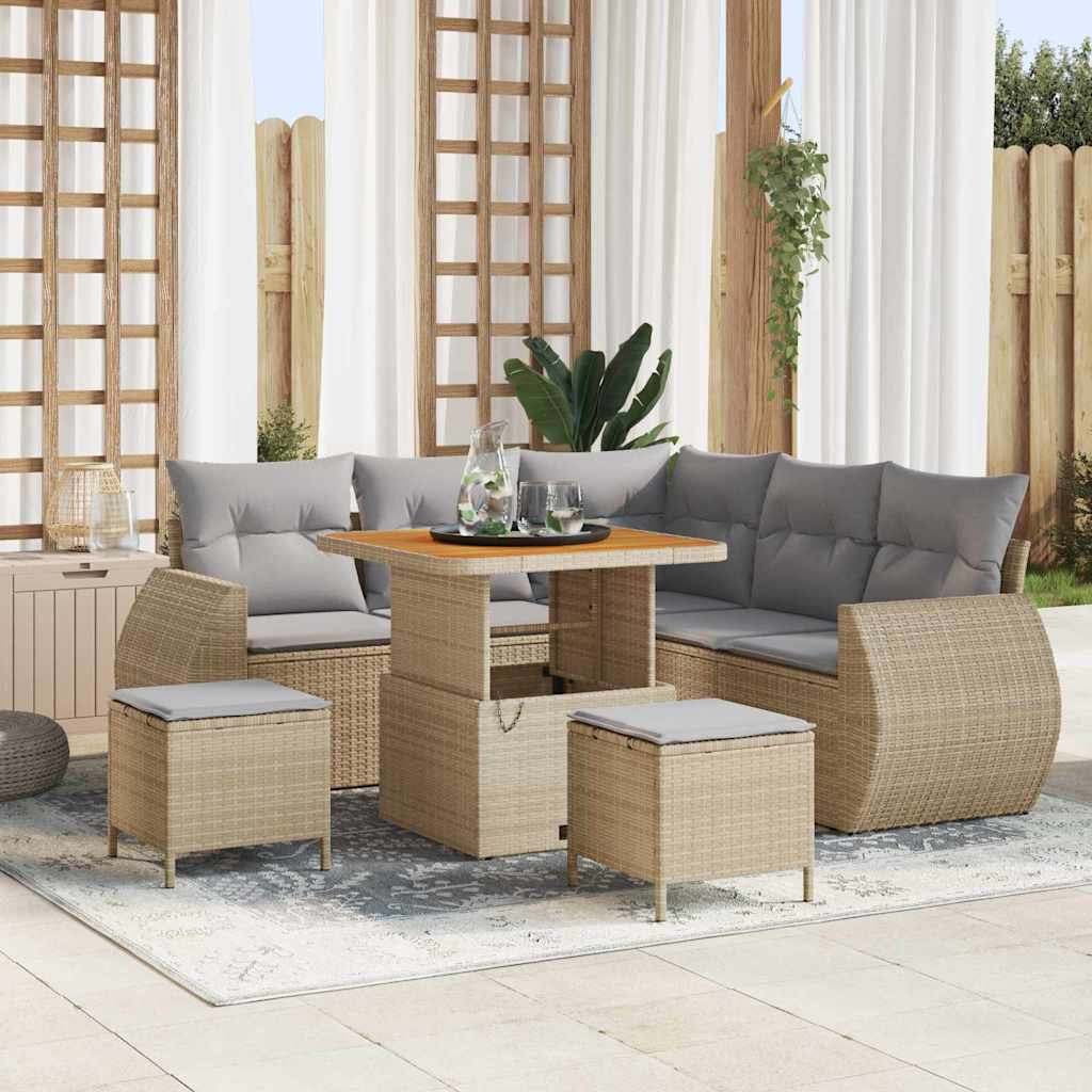 Conjunto de sofá de jardín con cojín 8 pcs beige y gris claro