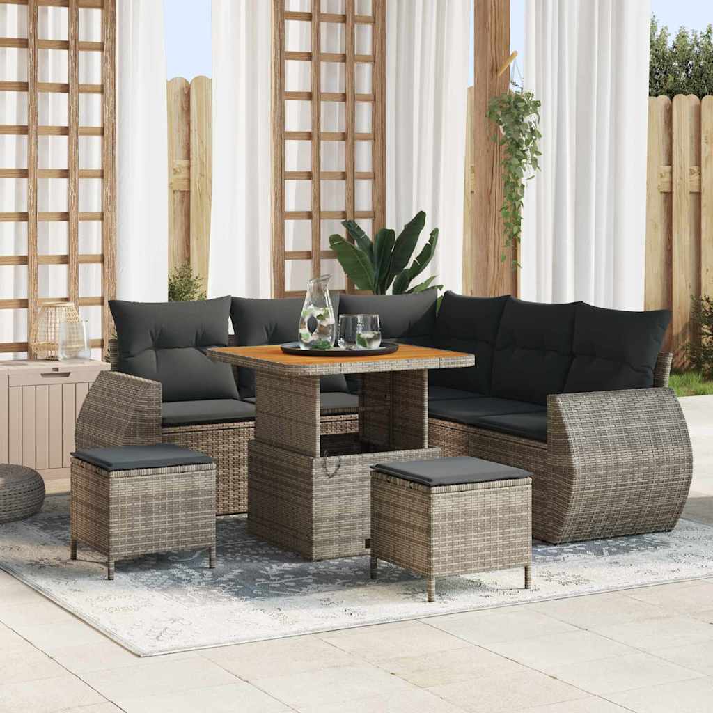 Conjunto de sofá de jardín con cojín 8 pcs Gris ratán sintético