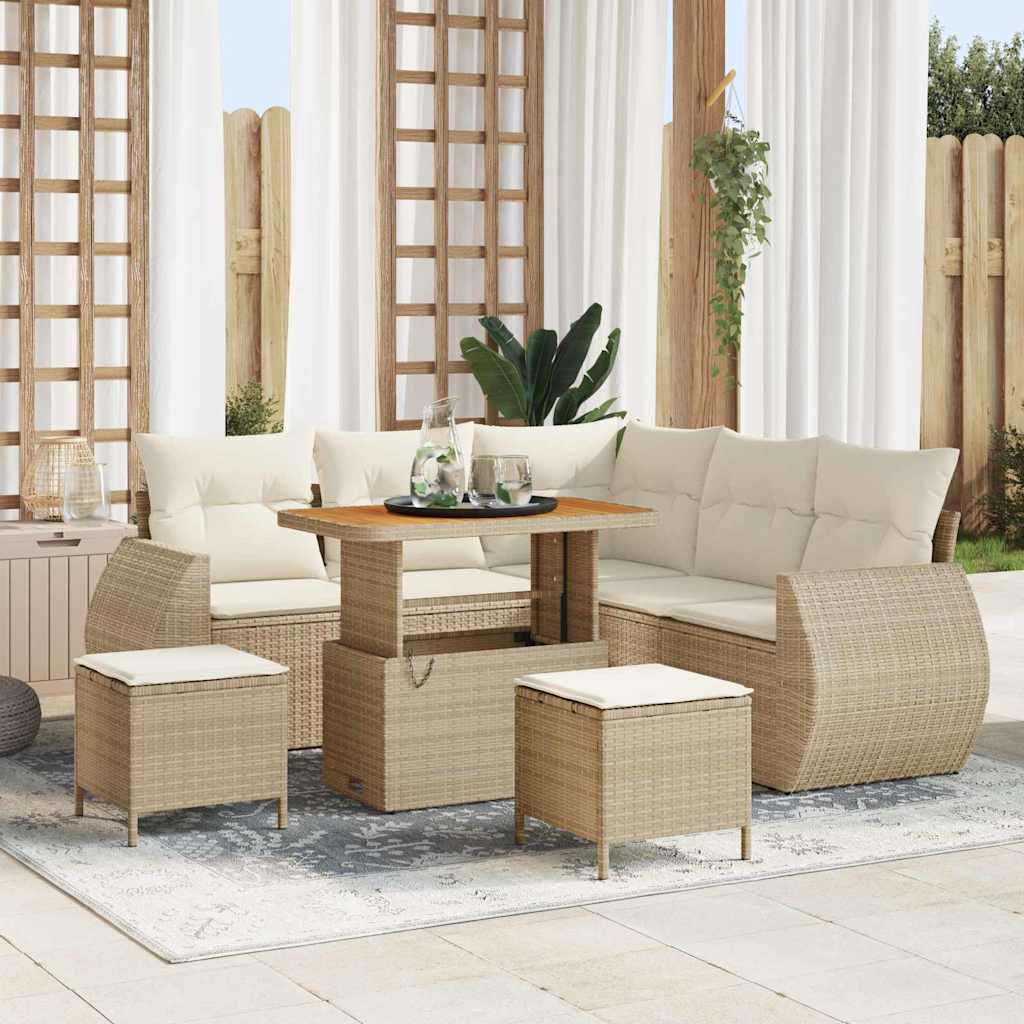 Conjunto de sofá de jardín 8 pcs Beige y Crema ratán sintético