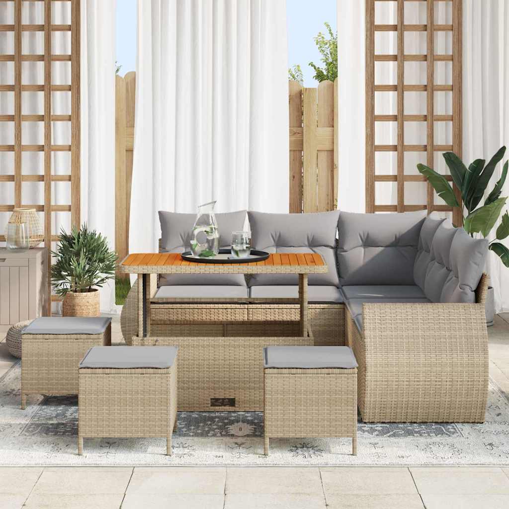 Conjunto de sofá de jardín con cojín 9 pcs Beige y Gris Claro